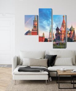 Mehrteiliges Bild Panorama Des Roten Platzes Mit Dem Kreml Und Der Basilius-Kathedrale
