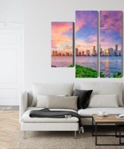 Mehrteiliges Bild Panorama Von Miami Während Des Sonnenuntergangs