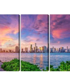 Mehrteiliges Bild Panorama Von Miami Während Des Sonnenuntergangs