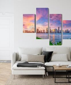 Mehrteiliges Bild Panorama Von Miami Während Des Sonnenuntergangs