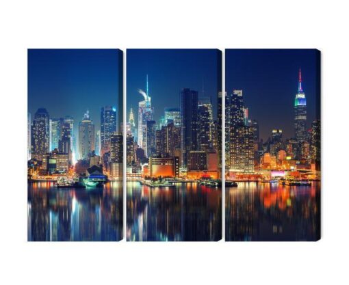 Mehrteiliges Bild Panoramablick Auf Manhattan Bei Nacht