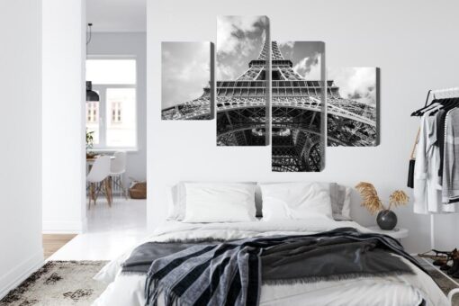Mehrteiliges Bild Paris Eiffelturm Schwarz-Weiß-Ansicht