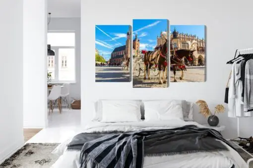 Mehrteiliges Bild Pferdekutschen Auf Dem Marktplatz In Krakau