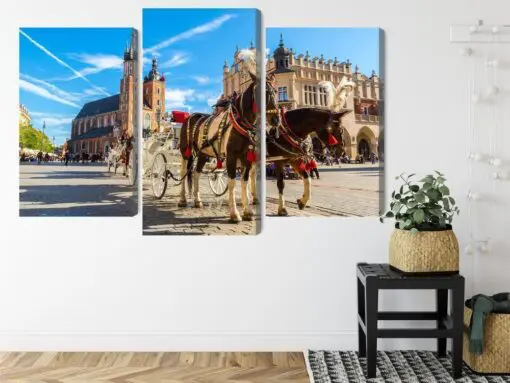 Mehrteiliges Bild Pferdekutschen Auf Dem Marktplatz In Krakau