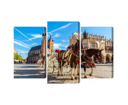 Mehrteiliges Bild Pferdekutschen Auf Dem Marktplatz In Krakau