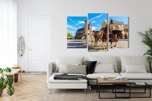 Mehrteiliges Bild Pferdekutschen Auf Dem Marktplatz In Krakau
