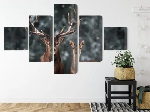 Mehrteiliges Bild Reh Und Reh Im 3D-Wald