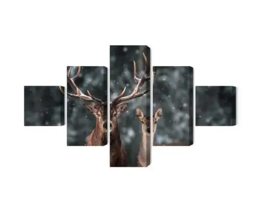 Mehrteiliges Bild Reh Und Reh Im 3D-Wald
