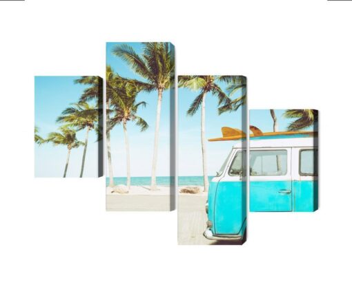 Mehrteiliges Bild Retro-Auto Am Strand 3D