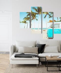 Mehrteiliges Bild Retro-Auto Am Strand 3D
