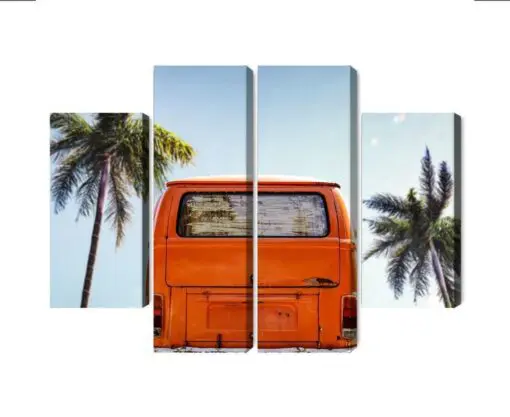 Mehrteiliges Bild Retro-Auto Zwischen Palmen