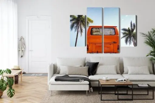 Mehrteiliges Bild Retro-Auto Zwischen Palmen