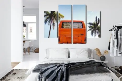 Mehrteiliges Bild Retro-Auto Zwischen Palmen