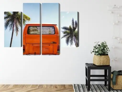 Mehrteiliges Bild Retro-Auto Zwischen Palmen