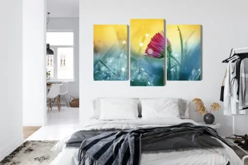 Mehrteiliges Bild Rosa Blume Auf Einer 3D-Wiese