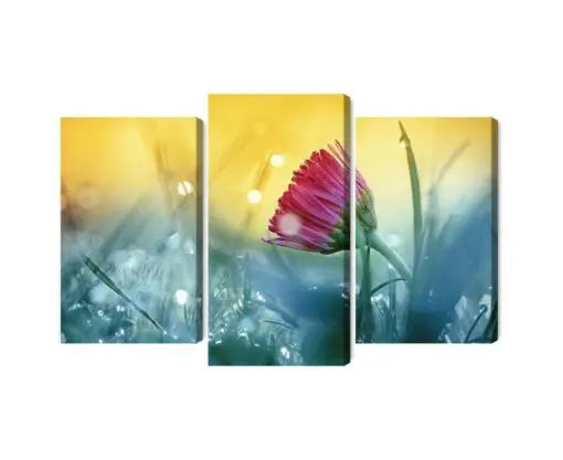 Mehrteiliges Bild Rosa Blume Auf Einer 3D-Wiese