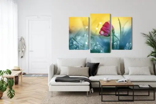 Mehrteiliges Bild Rosa Blume Auf Einer 3D-Wiese
