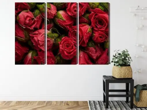 Mehrteiliges Bild Rosen Mit Wassertropfen