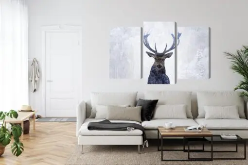 Mehrteiliges Bild Rotwild Im Winter 3D-Wald