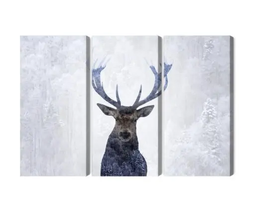Mehrteiliges Bild Rotwild Im Winter 3D-Wald
