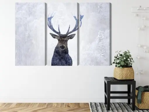 Mehrteiliges Bild Rotwild Im Winter 3D-Wald