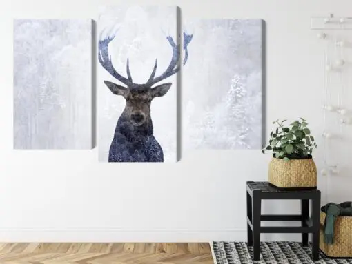 Mehrteiliges Bild Rotwild Im Winter 3D-Wald
