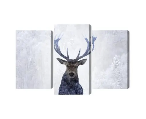 Mehrteiliges Bild Rotwild Im Winter 3D-Wald