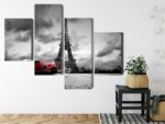 Mehrteiliges Bild Schwarz-Weiß-Blick Auf Den Eiffelturm Und Retro-Auto