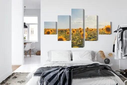 Mehrteiliges Bild Sonnenblumenfeld An Einem Sommertag 3D
