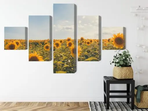 Mehrteiliges Bild Sonnenblumenfeld An Einem Sommertag 3D