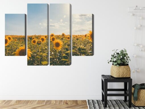 Mehrteiliges Bild Sonnenblumenfeld An Einem Sommertag 3D