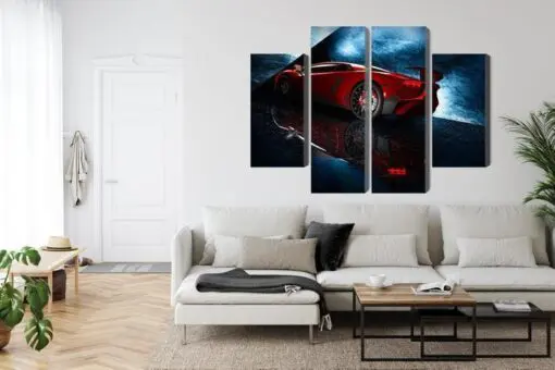 Mehrteiliges Bild Sportwagen Auf Einem Abstrakten Hintergrund