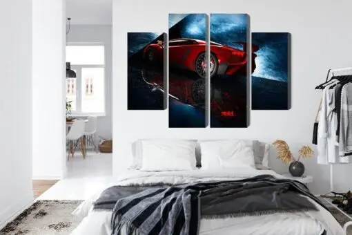 Mehrteiliges Bild Sportwagen Auf Einem Abstrakten Hintergrund