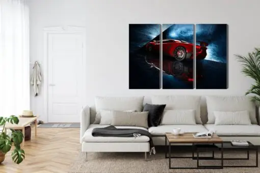 Mehrteiliges Bild Sportwagen Auf Einem Abstrakten Hintergrund