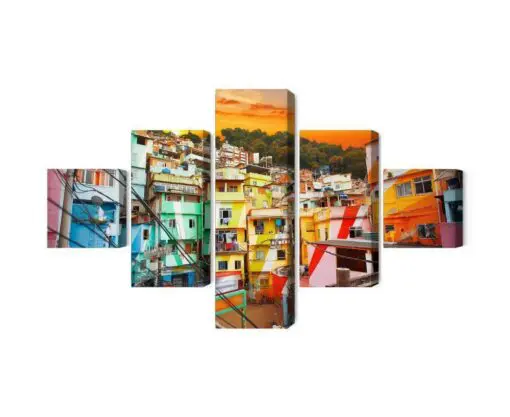 Mehrteiliges Bild Stadtzentrum Von Rio De Janeiro Und Farbenfrohe Favela