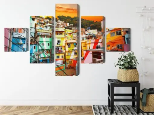 Mehrteiliges Bild Stadtzentrum Von Rio De Janeiro Und Farbenfrohe Favela