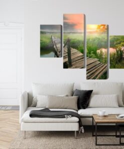 Mehrteiliges Bild Wiese Im Morgengrauen