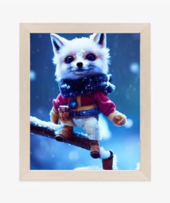 Poster A Cute Character Of A White Snow Fox Standing On A Branch In The Forest.