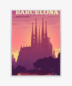Poster Barcelona Sagrada Familia Rosa Illustration Bei Sonnenuntergang