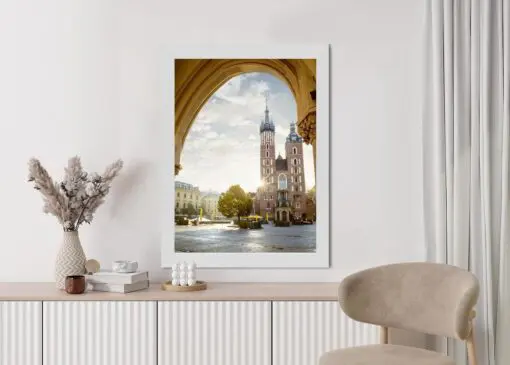 Poster Blick Von Der Tuchhalle Auf Die Marienkirche In Krakau
