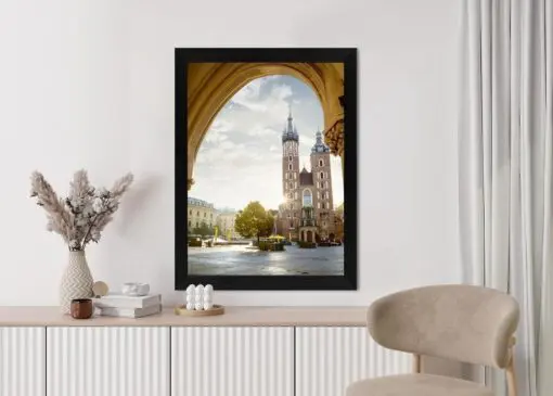 Poster Blick Von Der Tuchhalle Auf Die Marienkirche In Krakau