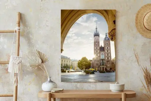 Poster Blick Von Der Tuchhalle Auf Die Marienkirche In Krakau