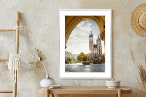 Poster Blick Von Der Tuchhalle Auf Die Marienkirche In Krakau