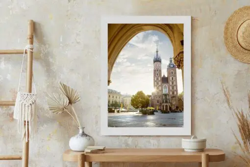 Poster Blick Von Der Tuchhalle Auf Die Marienkirche In Krakau