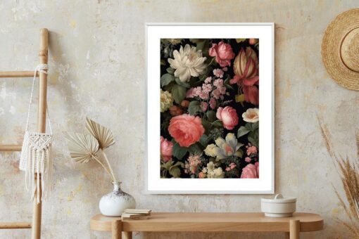 Poster Bunte Blumen Auf Schwarzem Hintergrund