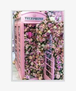 Poster Bunte Blumen In Einer Rosa Telefonzelle