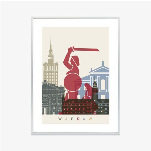 Poster Bunte Silhouetten Der Architektur Und Der Warschauer Meerjungfrau