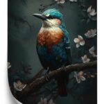 Poster Bunter Blauer Vogel Auf Einem Ast