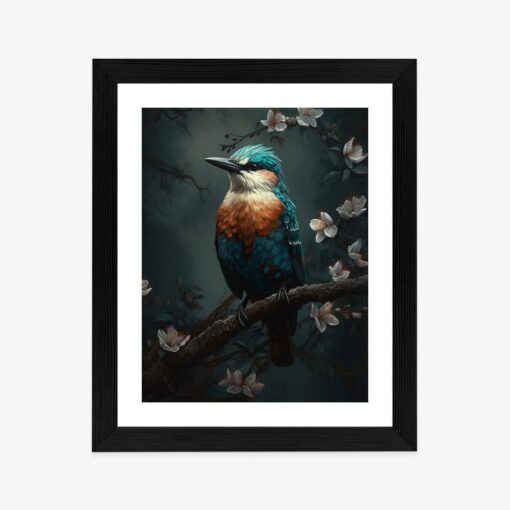 Poster Bunter Blauer Vogel Auf Einem Ast