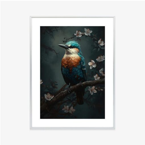 Poster Bunter Blauer Vogel Auf Einem Ast
